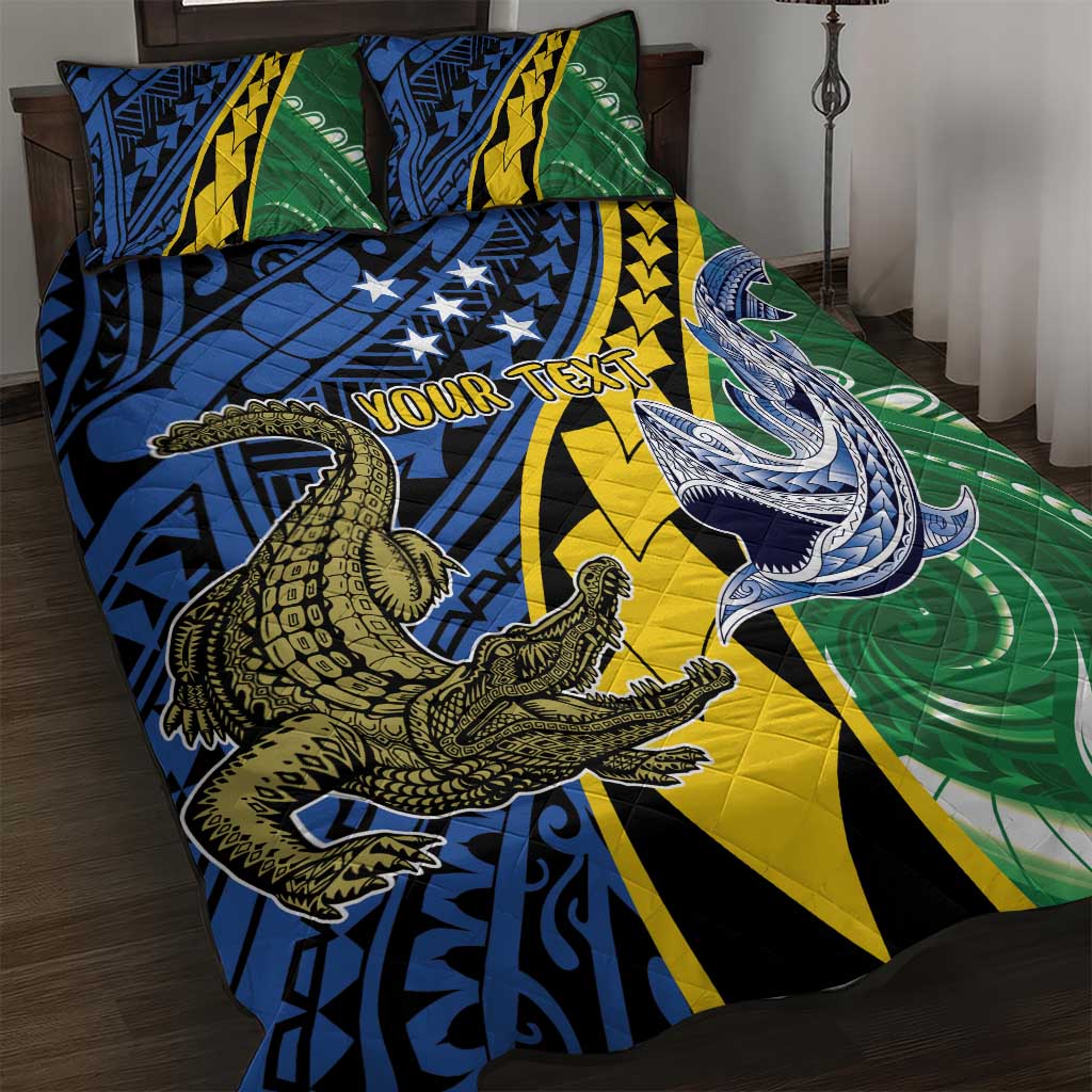 Personalised Crocodile and Shark Solomon Islands Quilt Bed Set Polynesian Tribal Tattoo