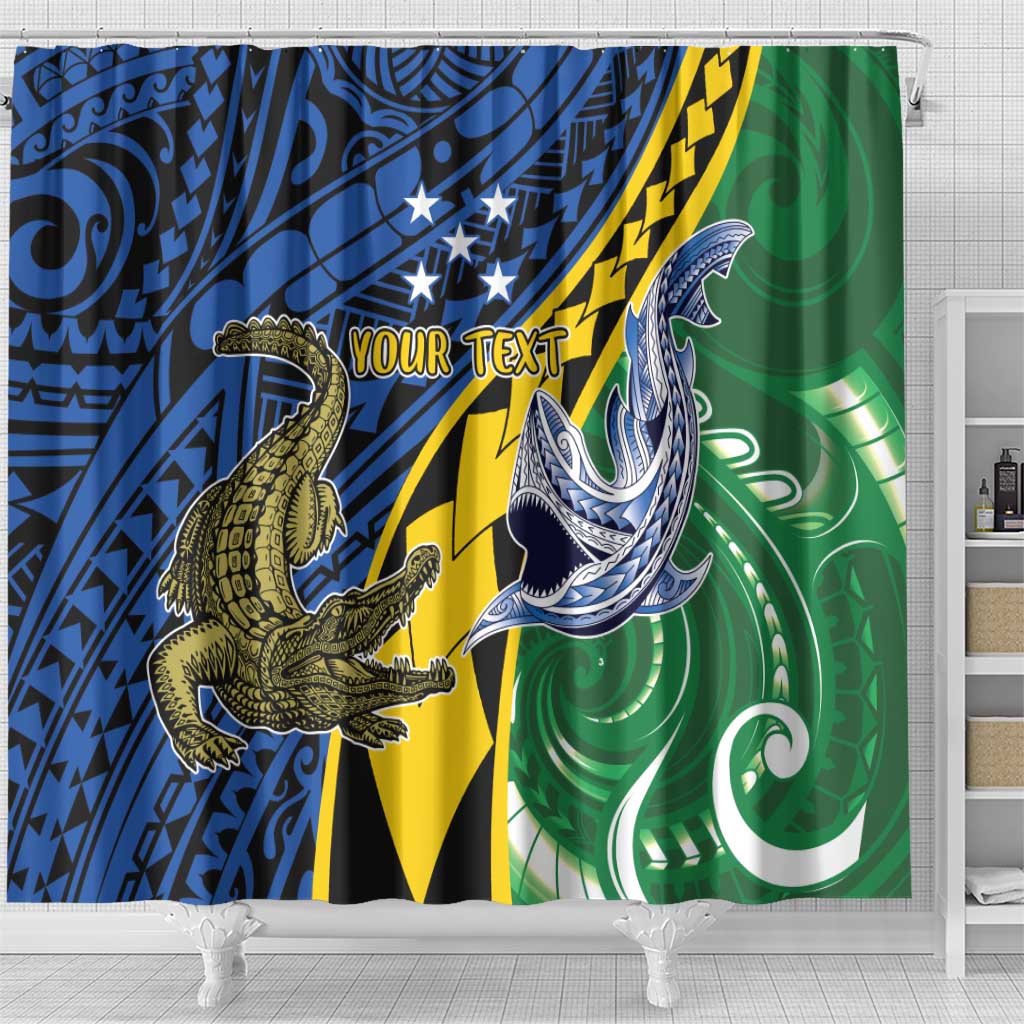 Personalised Crocodile and Shark Solomon Islands Shower Curtain Polynesian Tribal Tattoo