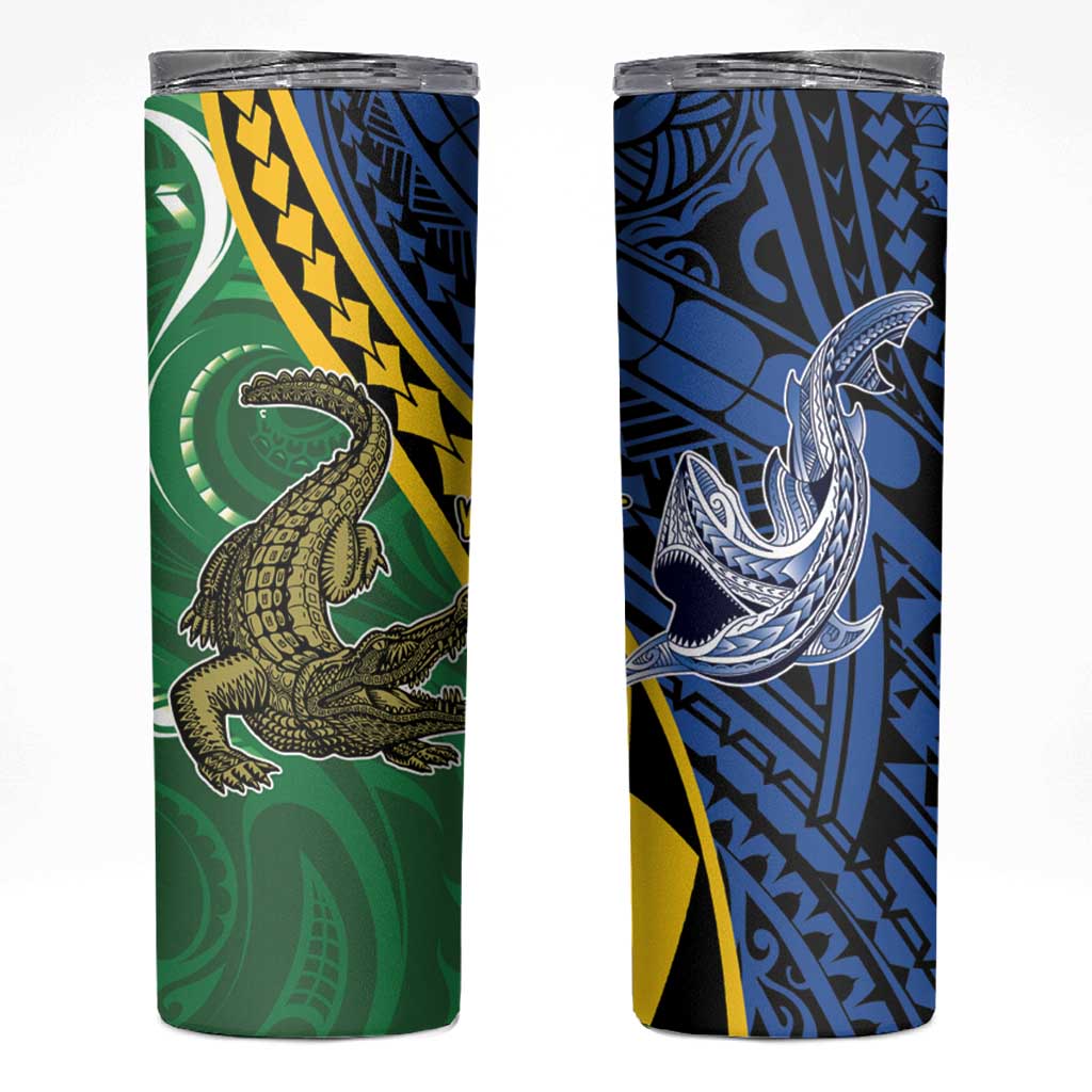 Personalised Crocodile and Shark Solomon Islands Skinny Tumbler Polynesian Tribal Tattoo