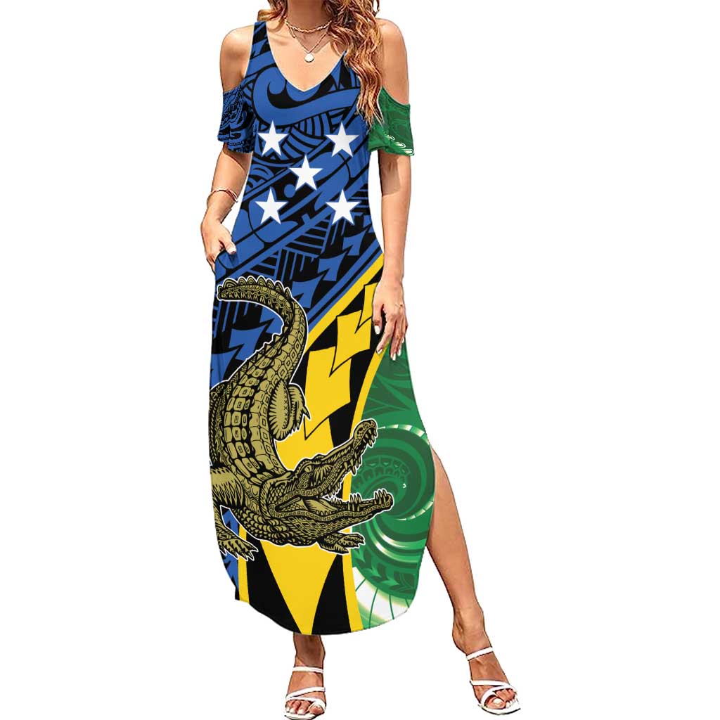 Personalised Crocodile and Shark Solomon Islands Summer Maxi Dress Polynesian Tribal Tattoo