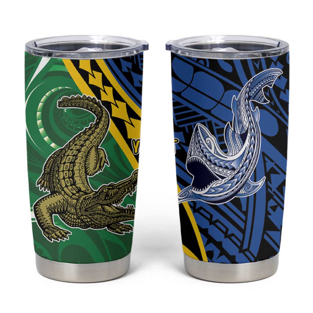 Personalised Crocodile and Shark Solomon Islands Tumbler Cup Polynesian Tribal Tattoo