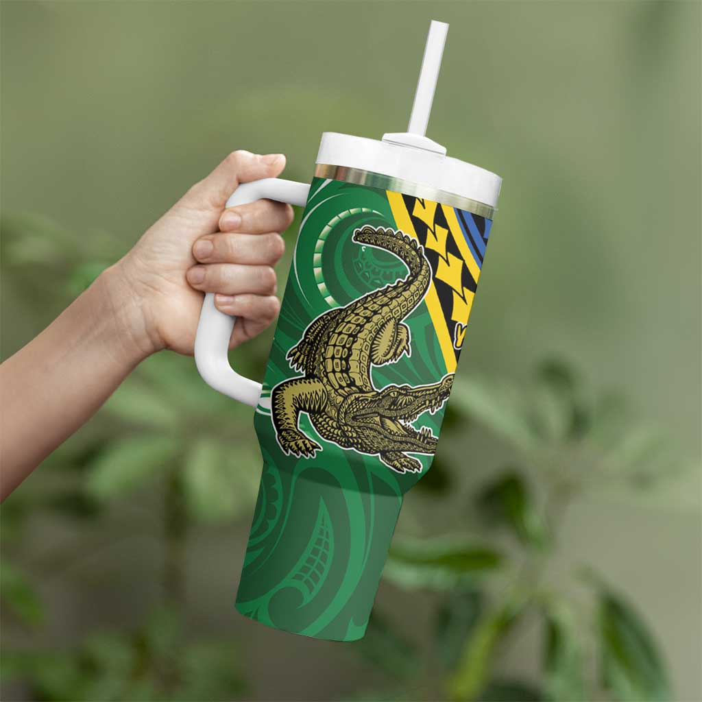 Personalised Crocodile and Shark Solomon Islands Tumbler With Handle Polynesian Tribal Tattoo