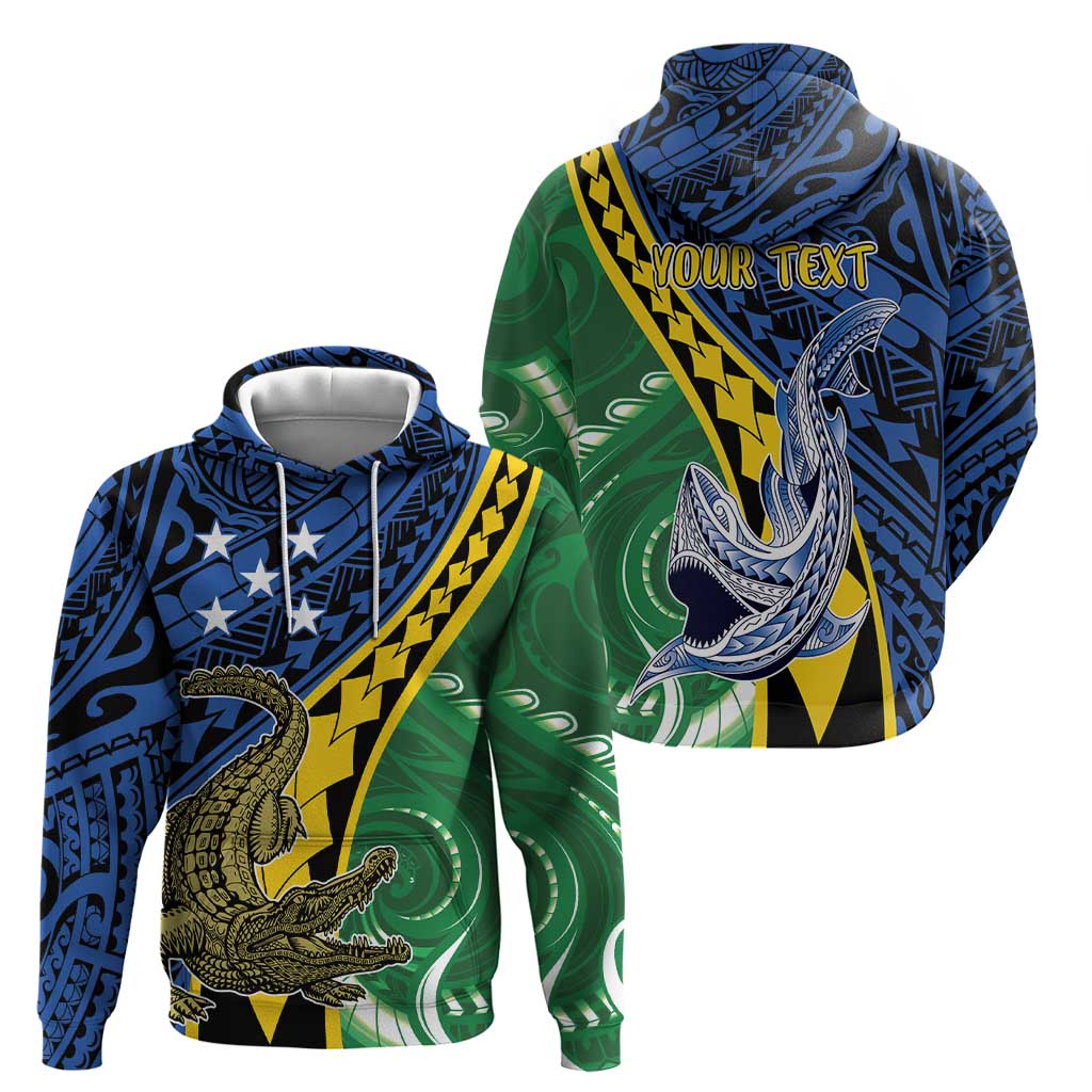 Personalised Crocodile and Shark Solomon Islands Zip Hoodie Polynesian Tribal Tattoo