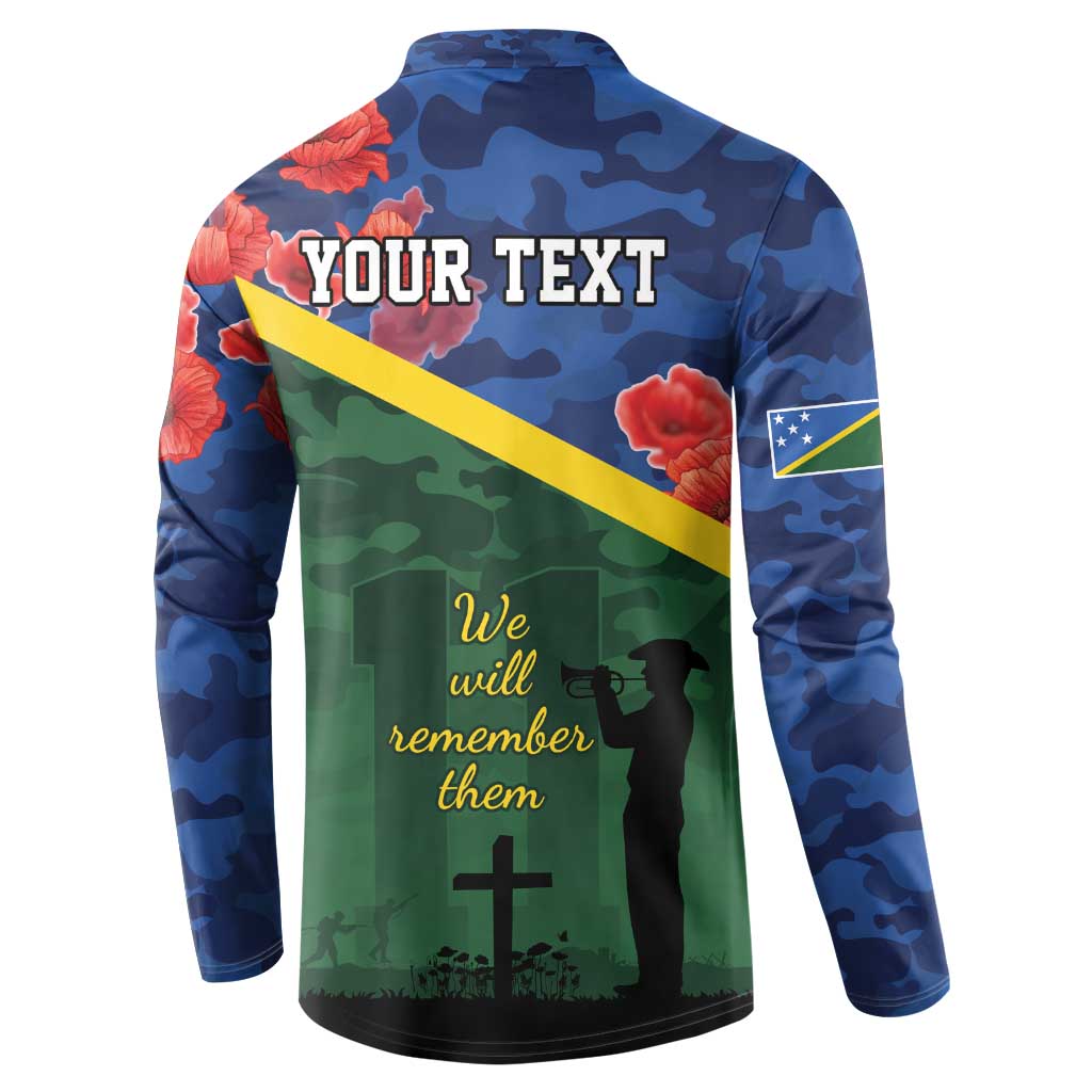 Personalised Solomon Islands Remembrance Day Button Sweatshirt We Will Remember Them with Camouflage Style