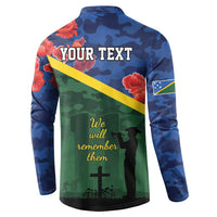 Personalised Solomon Islands Remembrance Day Button Sweatshirt We Will Remember Them with Camouflage Style