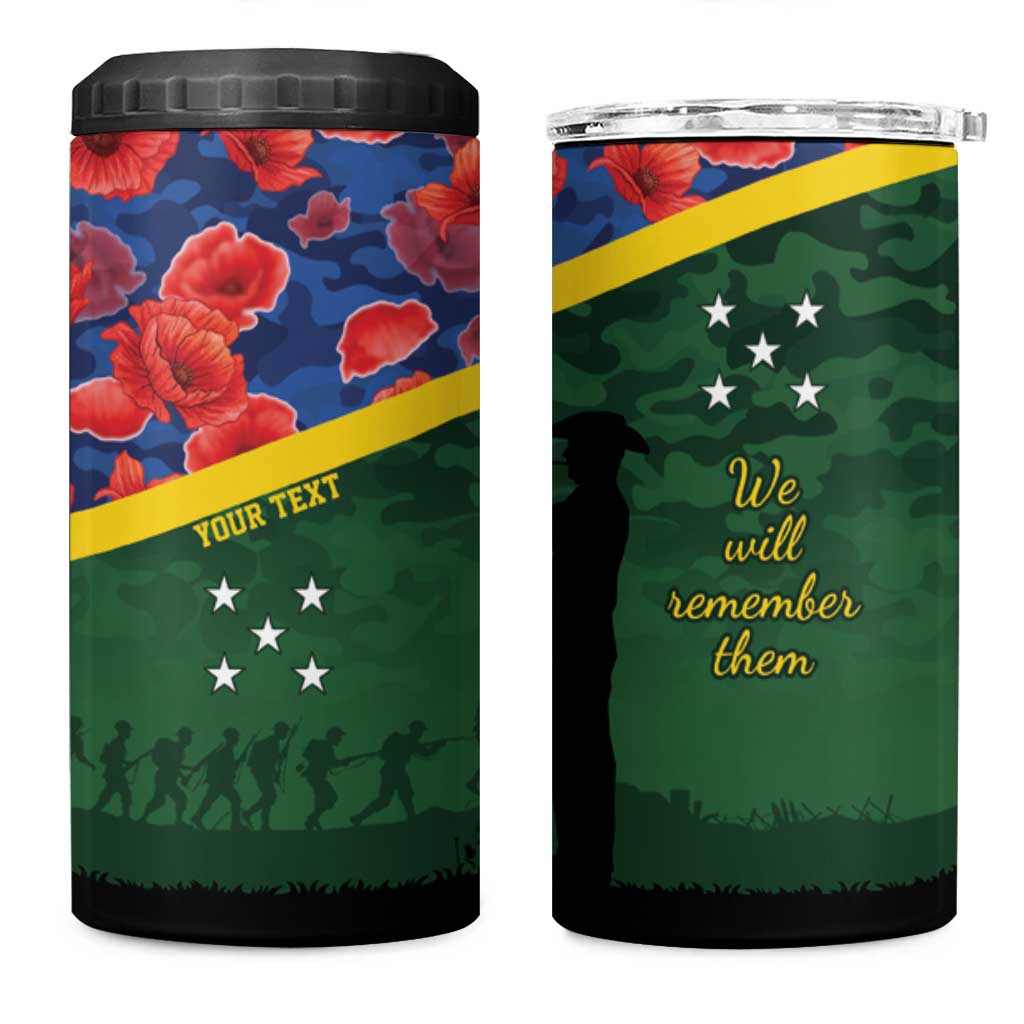 Personalised Solomon Islands Remembrance Day 4 in 1 Can Cooler Tumbler We Will Remember Them with Camouflage Style