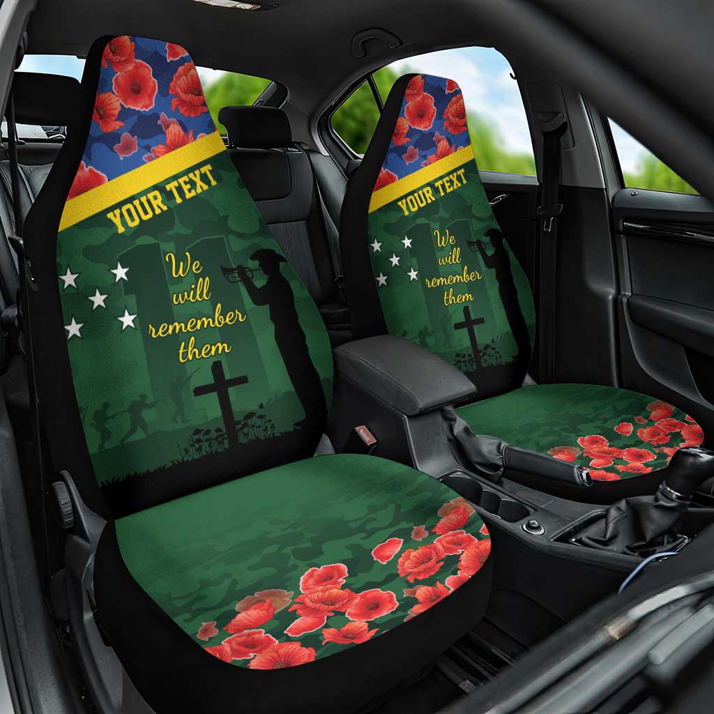 Personalised Solomon Islands Remembrance Day Car Seat Cover We Will Remember Them with Camouflage Style