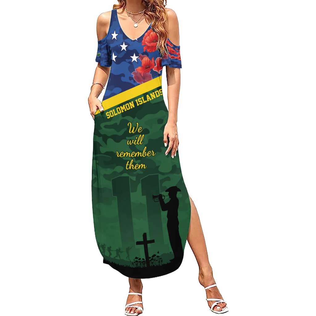 Personalised Solomon Islands Remembrance Day Family Matching Summer Maxi Dress and Hawaiian Shirt We Will Remember Them with Camouflage Style