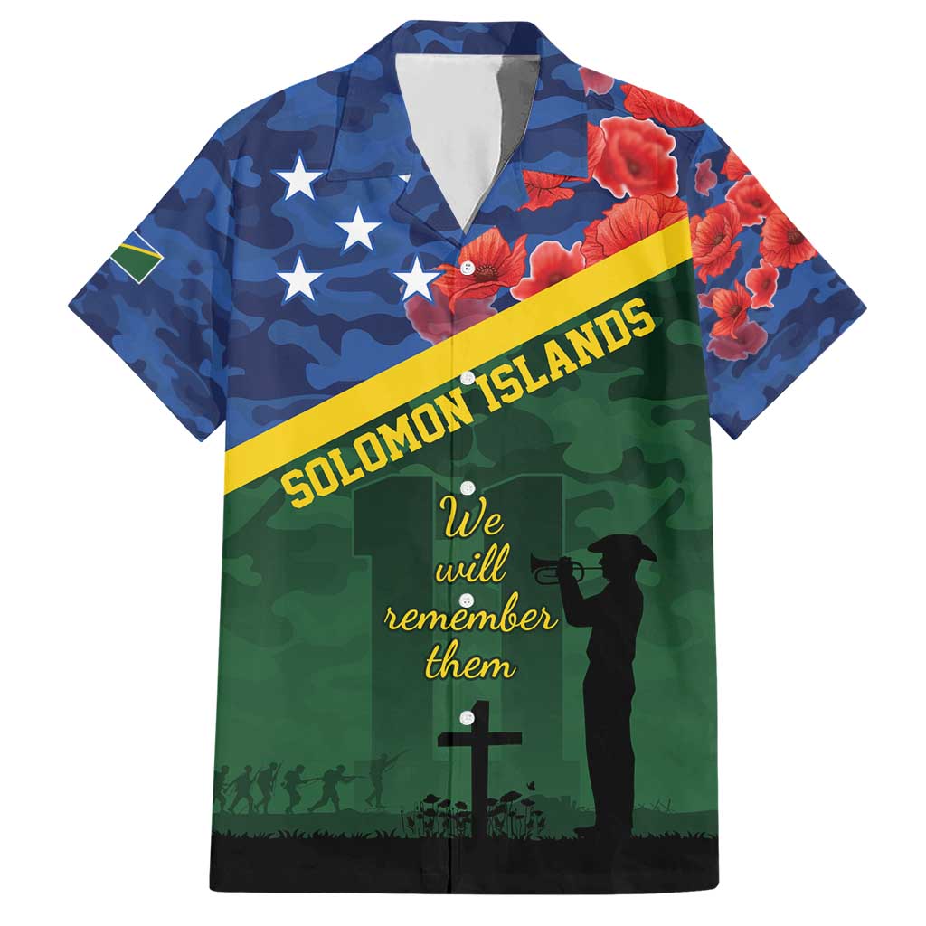 Personalised Solomon Islands Remembrance Day Hawaiian Shirt We Will Remember Them with Camouflage Style LT9 Green - Polynesian Pride