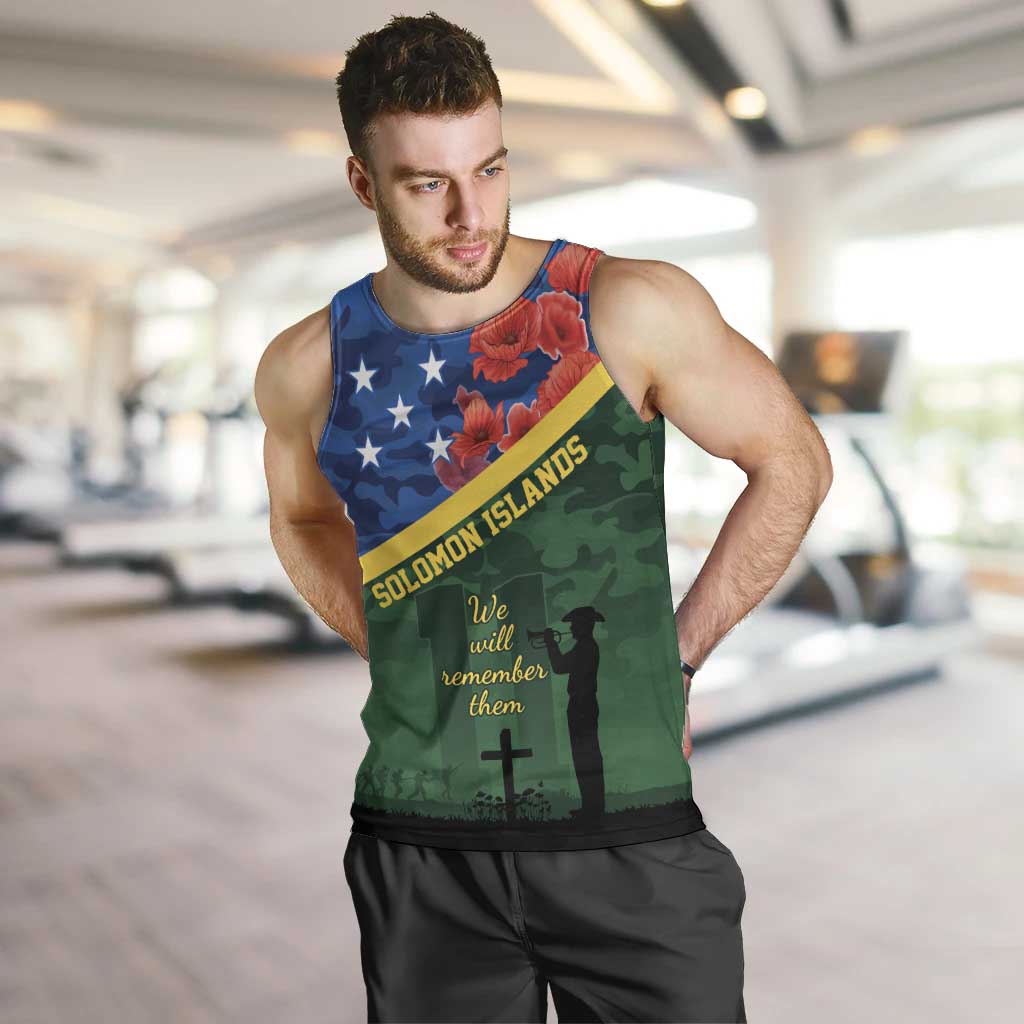 Personalised Solomon Islands Remembrance Day Men Tank Top We Will Remember Them with Camouflage Style