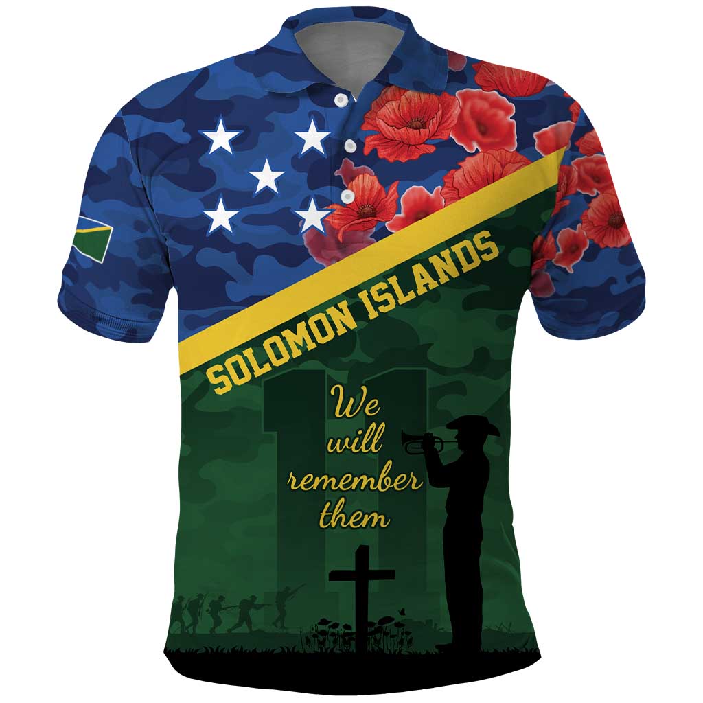 Personalised Solomon Islands Remembrance Day Polo Shirt We Will Remember Them with Camouflage Style