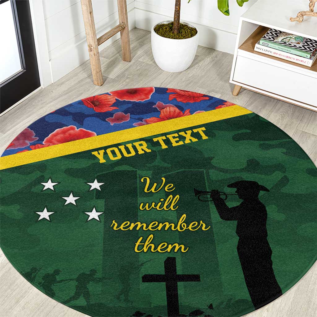 Personalised Solomon Islands Remembrance Day Round Carpet We Will Remember Them with Camouflage Style