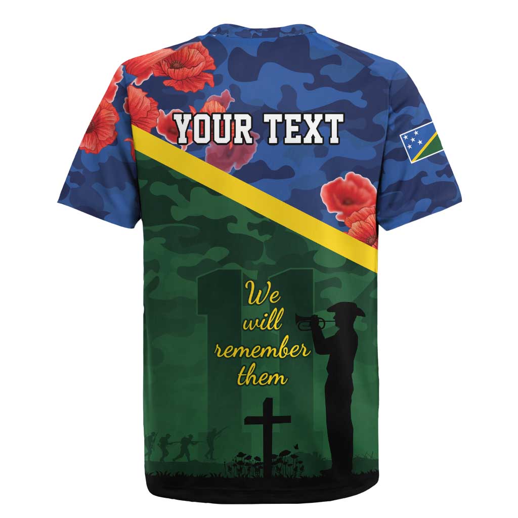 Personalised Solomon Islands Remembrance Day Rugby Jersey We Will Remember Them with Camouflage Style