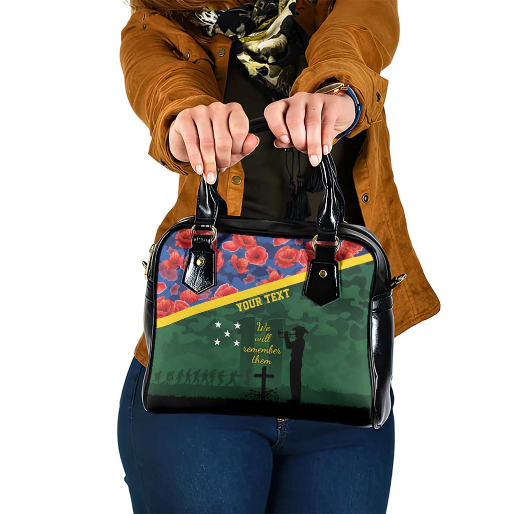 Personalised Solomon Islands Remembrance Day Shoulder Handbag We Will Remember Them with Camouflage Style