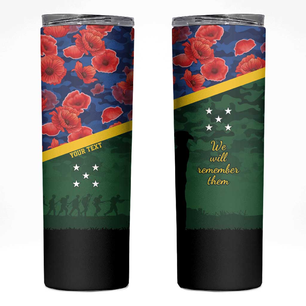 Personalised Solomon Islands Remembrance Day Skinny Tumbler We Will Remember Them with Camouflage Style