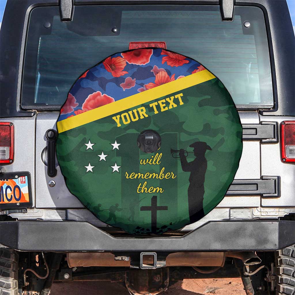 Personalised Solomon Islands Remembrance Day Spare Tire Cover We Will Remember Them with Camouflage Style