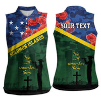 Personalised Solomon Islands Remembrance Day Women Sleeveless Polo Shirt We Will Remember Them with Camouflage Style