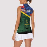 Personalised Solomon Islands Remembrance Day Women Sleeveless Polo Shirt We Will Remember Them with Camouflage Style