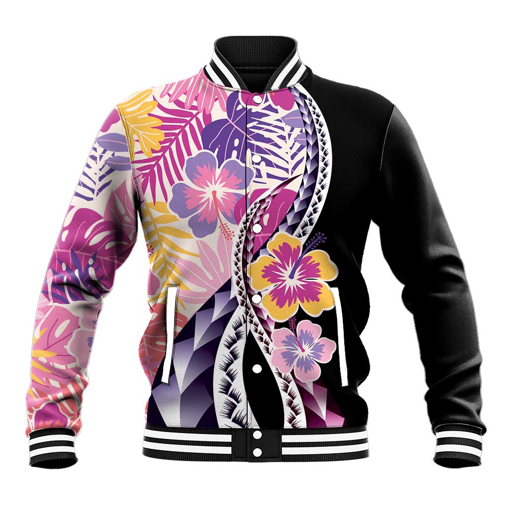 Aloha Vintage Hibiscus Lei Seamless Pattern Baseball Jacket LT9 Unisex Pink - Polynesian Pride