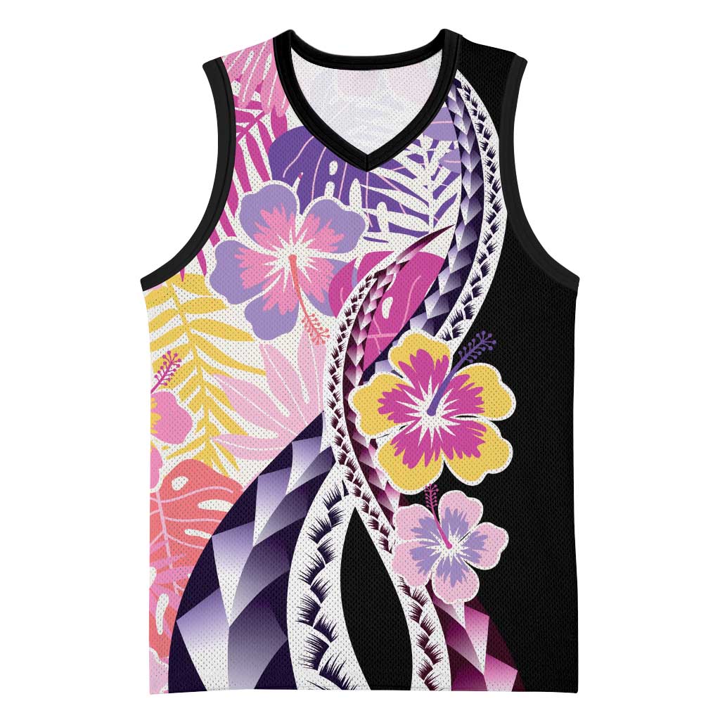 Aloha Vintage Hibiscus Lei Seamless Pattern Basketball Jersey LT9 Unisex Pink - Polynesian Pride