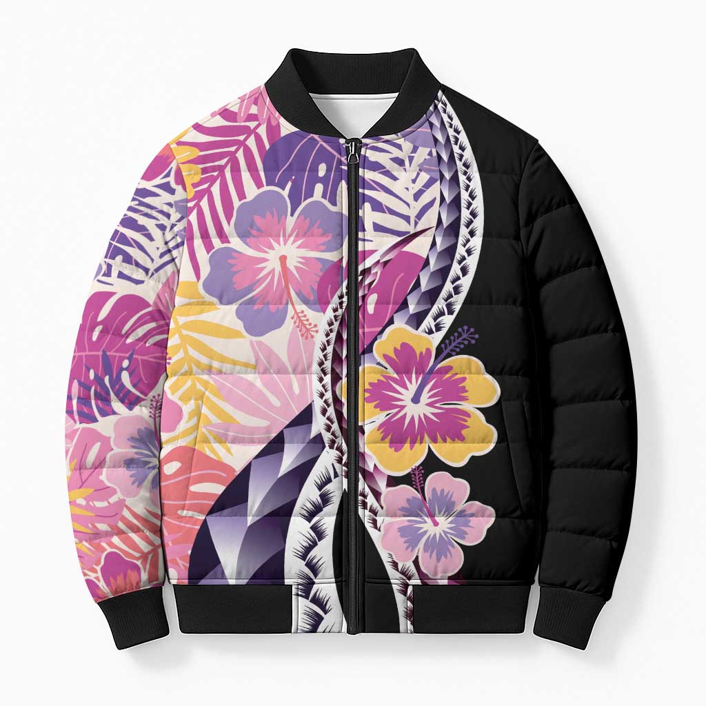 Aloha Vintage Hibiscus Lei Seamless Pattern Bomber Puffer Jacket LT9 Unisex Pink - Polynesian Pride