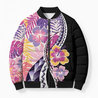 Aloha Vintage Hibiscus Lei Seamless Pattern Bomber Puffer Jacket LT9 Unisex Pink - Polynesian Pride