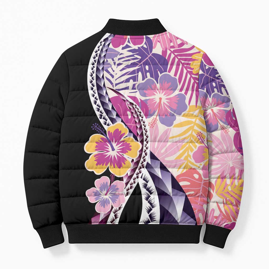 Aloha Vintage Hibiscus Lei Seamless Pattern Bomber Puffer Jacket LT9 - Polynesian Pride