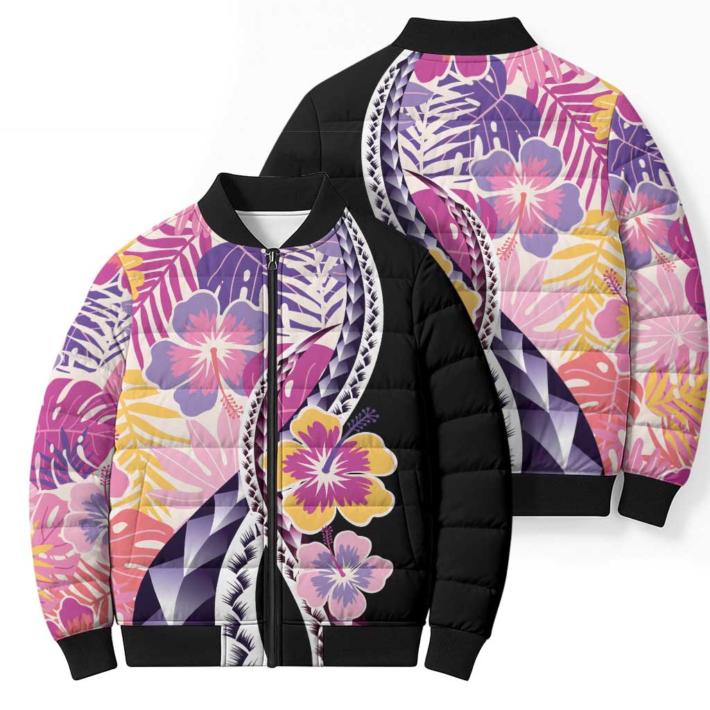 Aloha Vintage Hibiscus Lei Seamless Pattern Bomber Puffer Jacket LT9 - Polynesian Pride