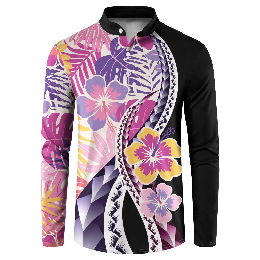 Aloha Vintage Hibiscus Lei Seamless Pattern Button Sweatshirt LT9 Pink - Polynesian Pride