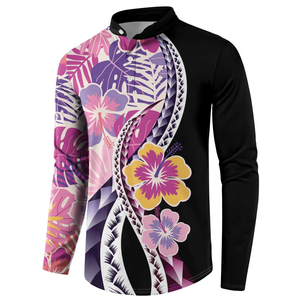 Aloha Vintage Hibiscus Lei Seamless Pattern Button Sweatshirt LT9 - Polynesian Pride