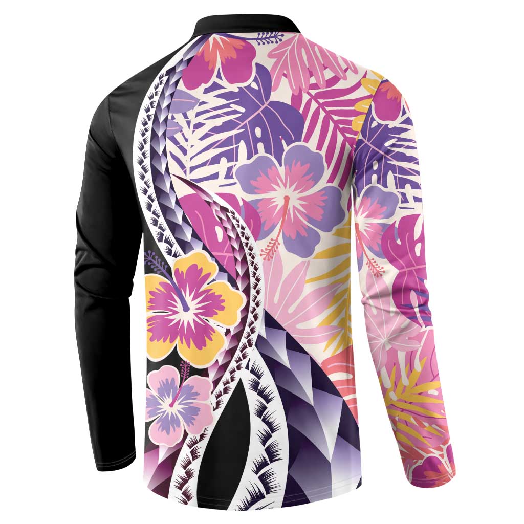 Aloha Vintage Hibiscus Lei Seamless Pattern Button Sweatshirt LT9 - Polynesian Pride