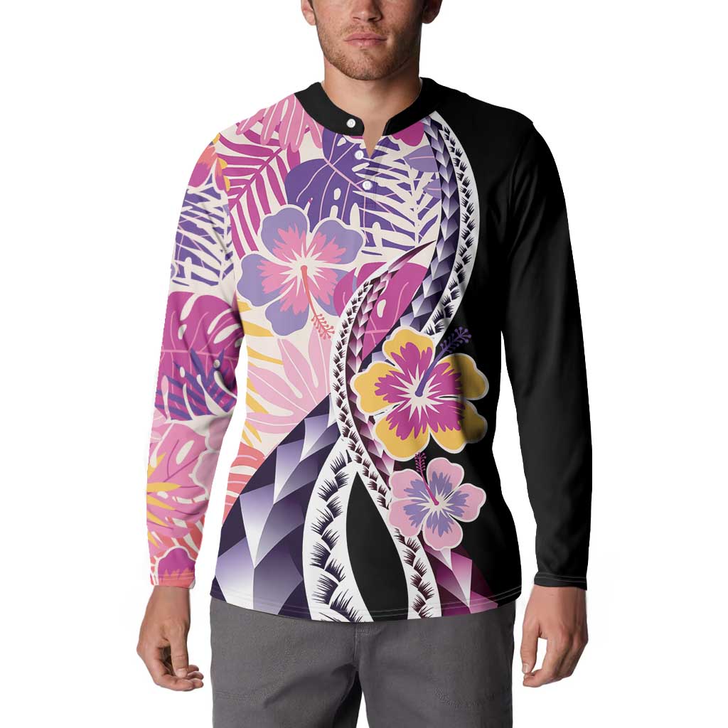 Aloha Vintage Hibiscus Lei Seamless Pattern Button Sweatshirt LT9 - Polynesian Pride