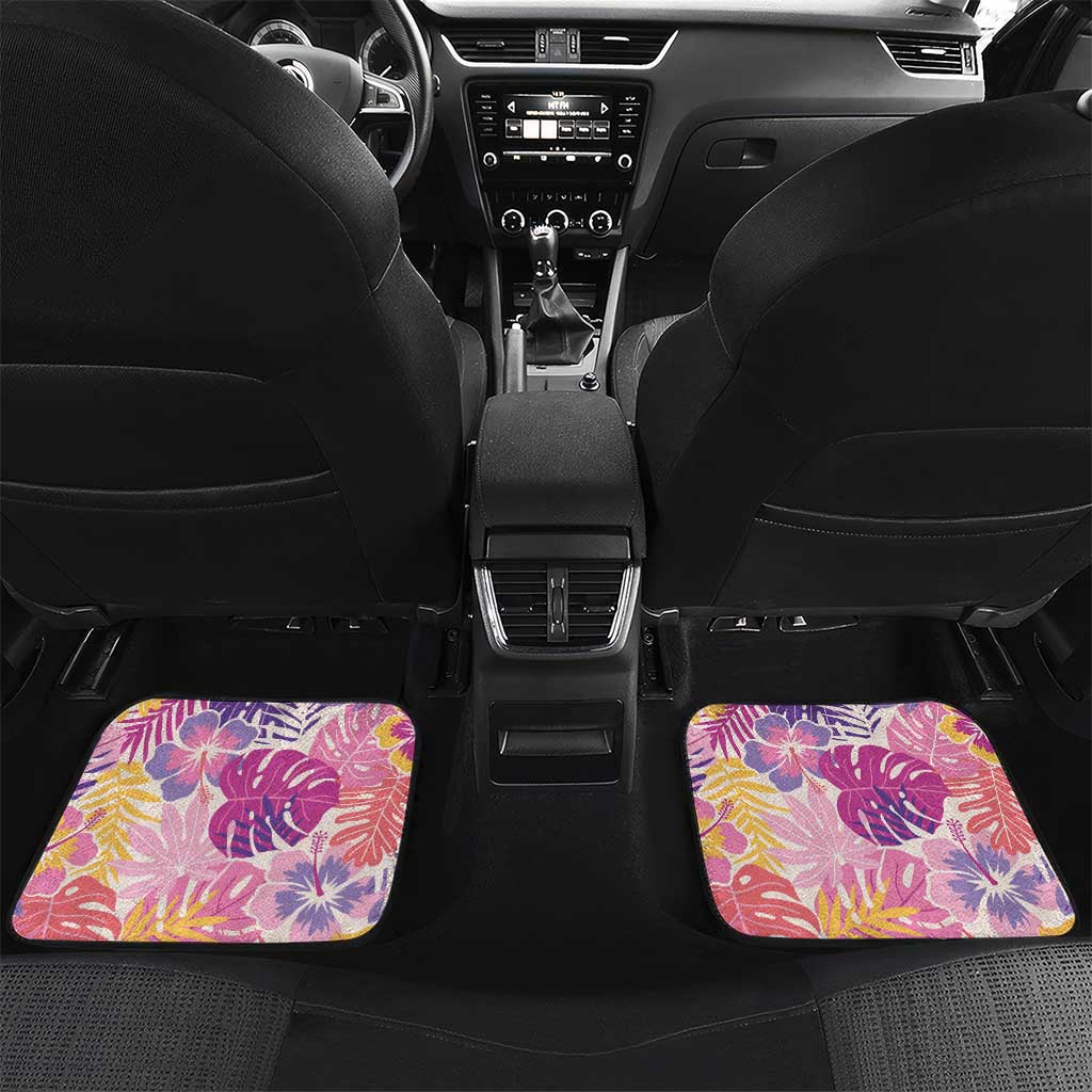 Aloha Vintage Hibiscus Lei Seamless Pattern Car Mats LT9 Set 2pcs - Back Pink - Polynesian Pride