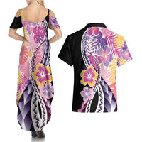 Aloha Vintage Hibiscus Lei Seamless Pattern Couples Matching Summer Maxi Dress and Hawaiian Shirt - Polynesian Pride