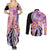 Aloha Vintage Hibiscus Lei Seamless Pattern Couples Matching Summer Maxi Dress and Long Sleeve Button Shirt - Polynesian Pride
