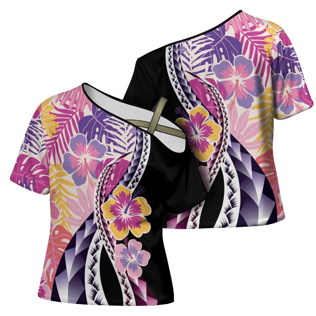 Aloha Vintage Hibiscus Lei Seamless Pattern Cross Shoulder Shirt LT9 - Polynesian Pride
