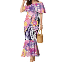 Aloha Vintage Hibiscus Lei Seamless Pattern Family Matching Mermaid Dress and Hawaiian Shirt - Polynesian Pride