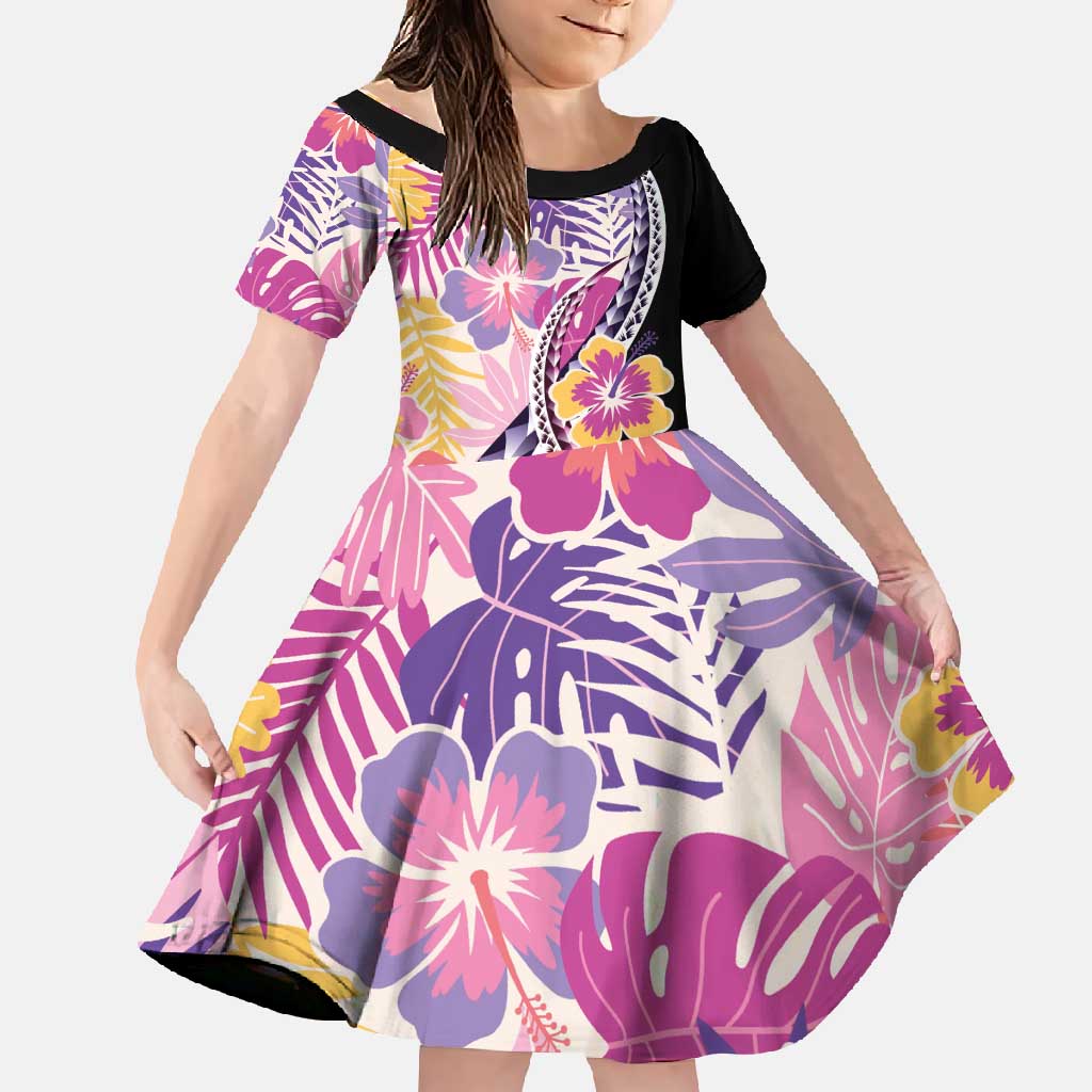 Aloha Vintage Hibiscus Lei Seamless Pattern Family Matching Short Sleeve Bodycon Dress and Hawaiian Shirt - Polynesian Pride