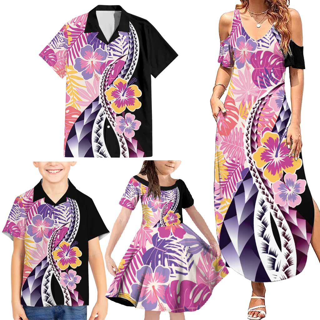 Aloha Vintage Hibiscus Lei Seamless Pattern Family Matching Summer Maxi Dress and Hawaiian Shirt - Polynesian Pride