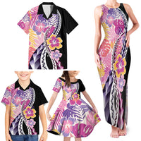 Aloha Vintage Hibiscus Lei Seamless Pattern Family Matching Tank Maxi Dress and Hawaiian Shirt - Polynesian Pride