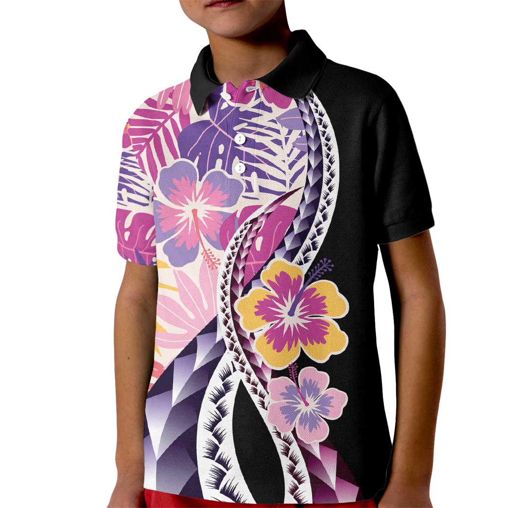 Aloha Vintage Hibiscus Lei Seamless Pattern Kid Polo Shirt - Polynesian Pride