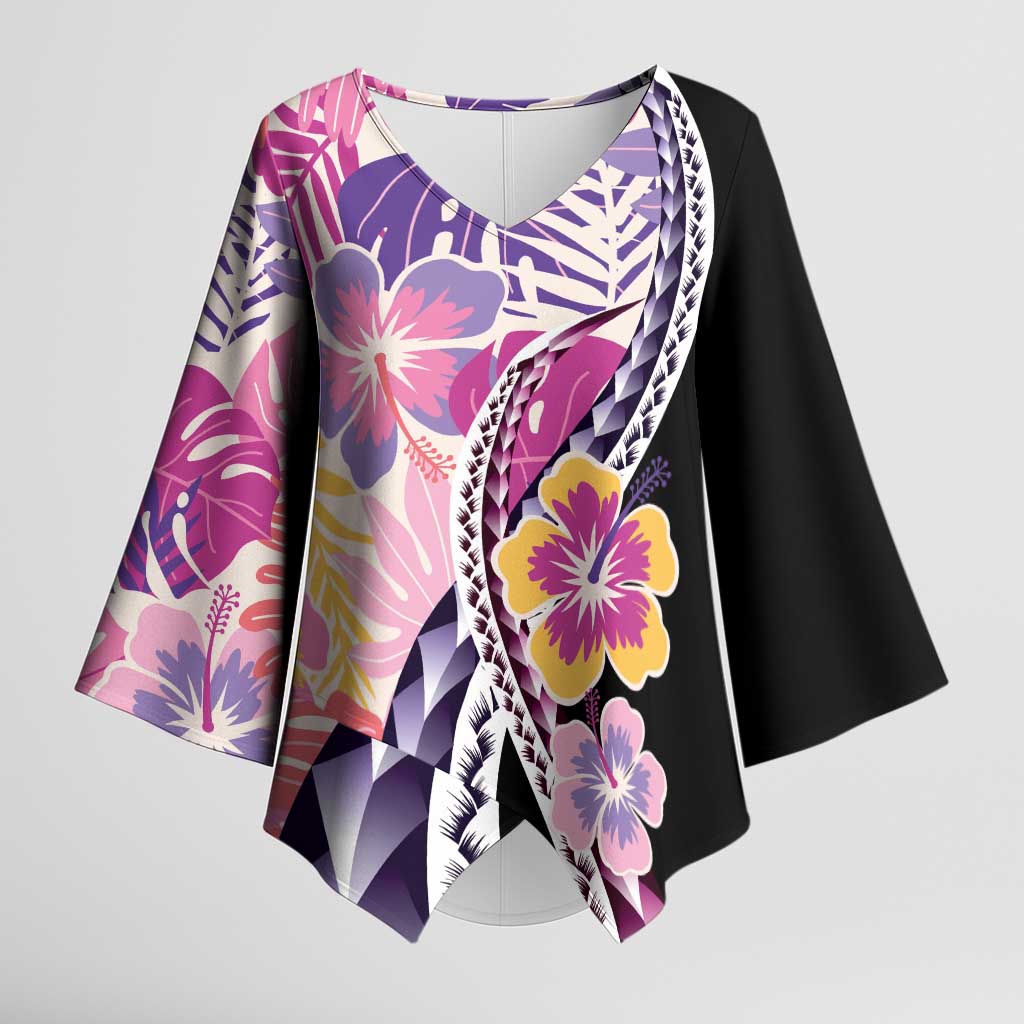Aloha Vintage Hibiscus Lei Seamless Pattern Kimono Sleeve Blouse LT9 Female Pink - Polynesian Pride