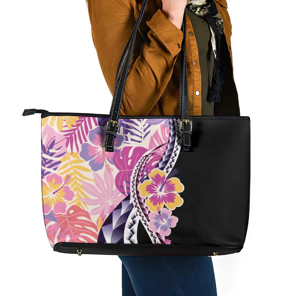 Aloha Vintage Hibiscus Lei Seamless Pattern Leather Tote Bag - Polynesian Pride