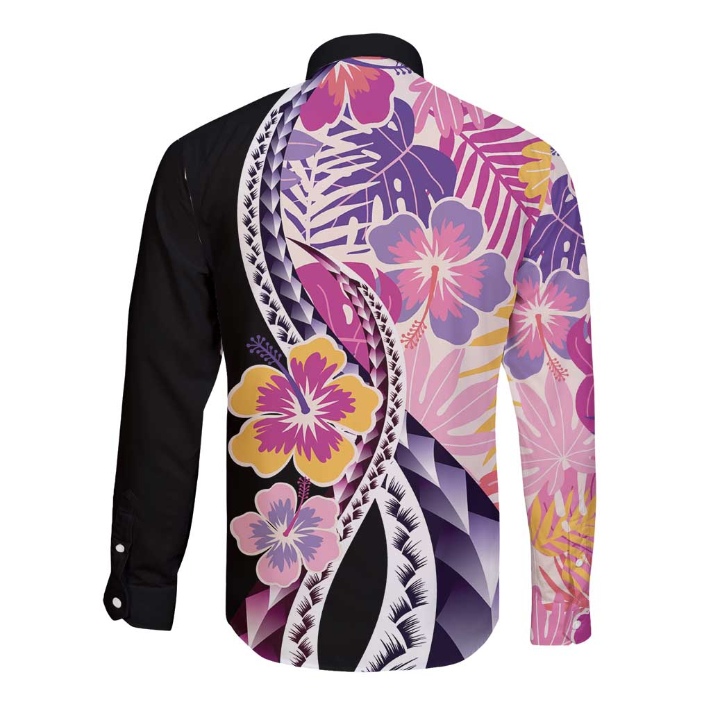 Aloha Vintage Hibiscus Lei Seamless Pattern Long Sleeve Button Shirt LT9 - Polynesian Pride