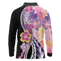 Aloha Vintage Hibiscus Lei Seamless Pattern Long Sleeve Polo Shirt LT9 - Polynesian Pride