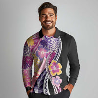 Aloha Vintage Hibiscus Lei Seamless Pattern Long Sleeve Polo Shirt LT9 - Polynesian Pride