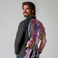 Aloha Vintage Hibiscus Lei Seamless Pattern Long Sleeve Polo Shirt LT9 - Polynesian Pride