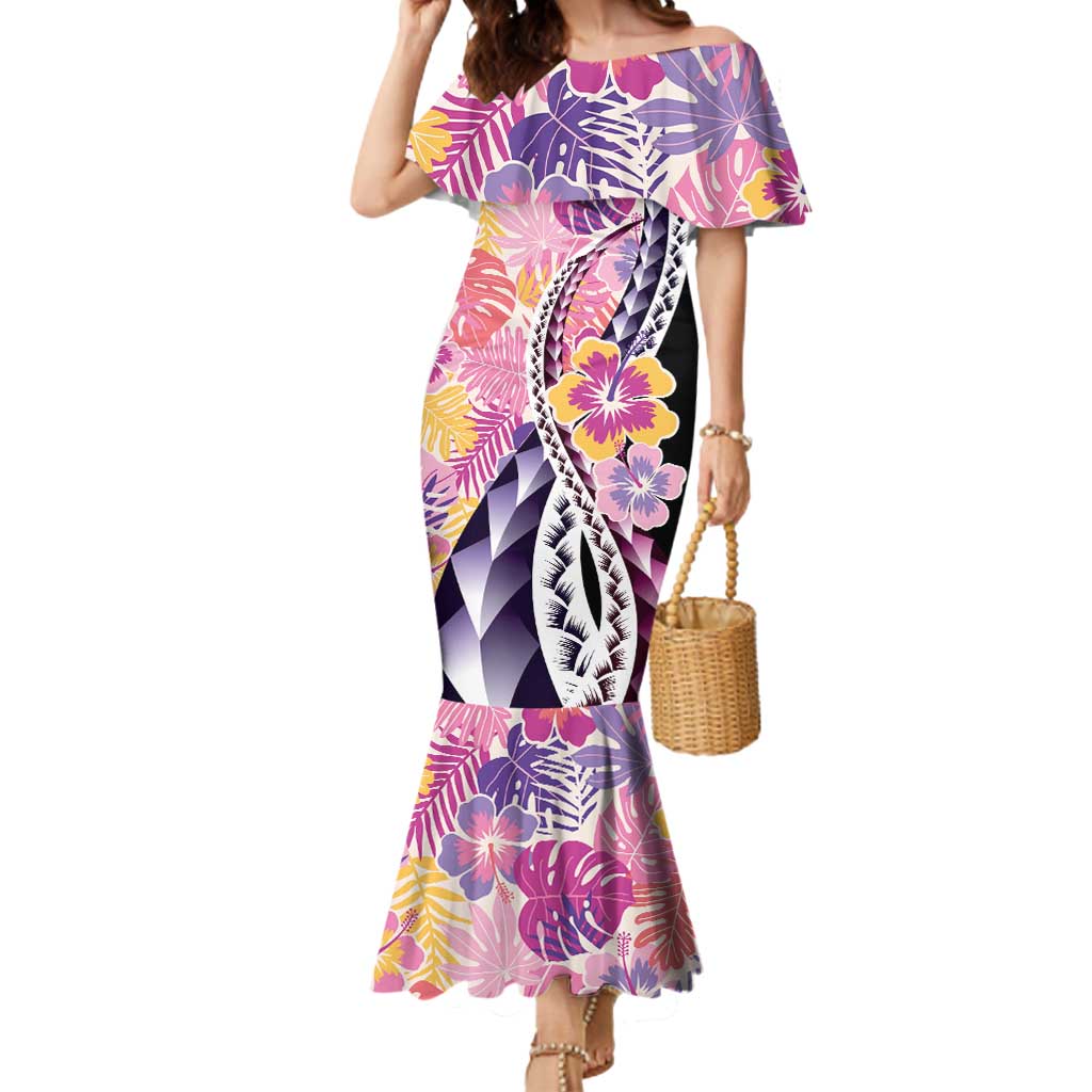 Aloha Vintage Hibiscus Lei Seamless Pattern Mermaid Dress - Polynesian Pride