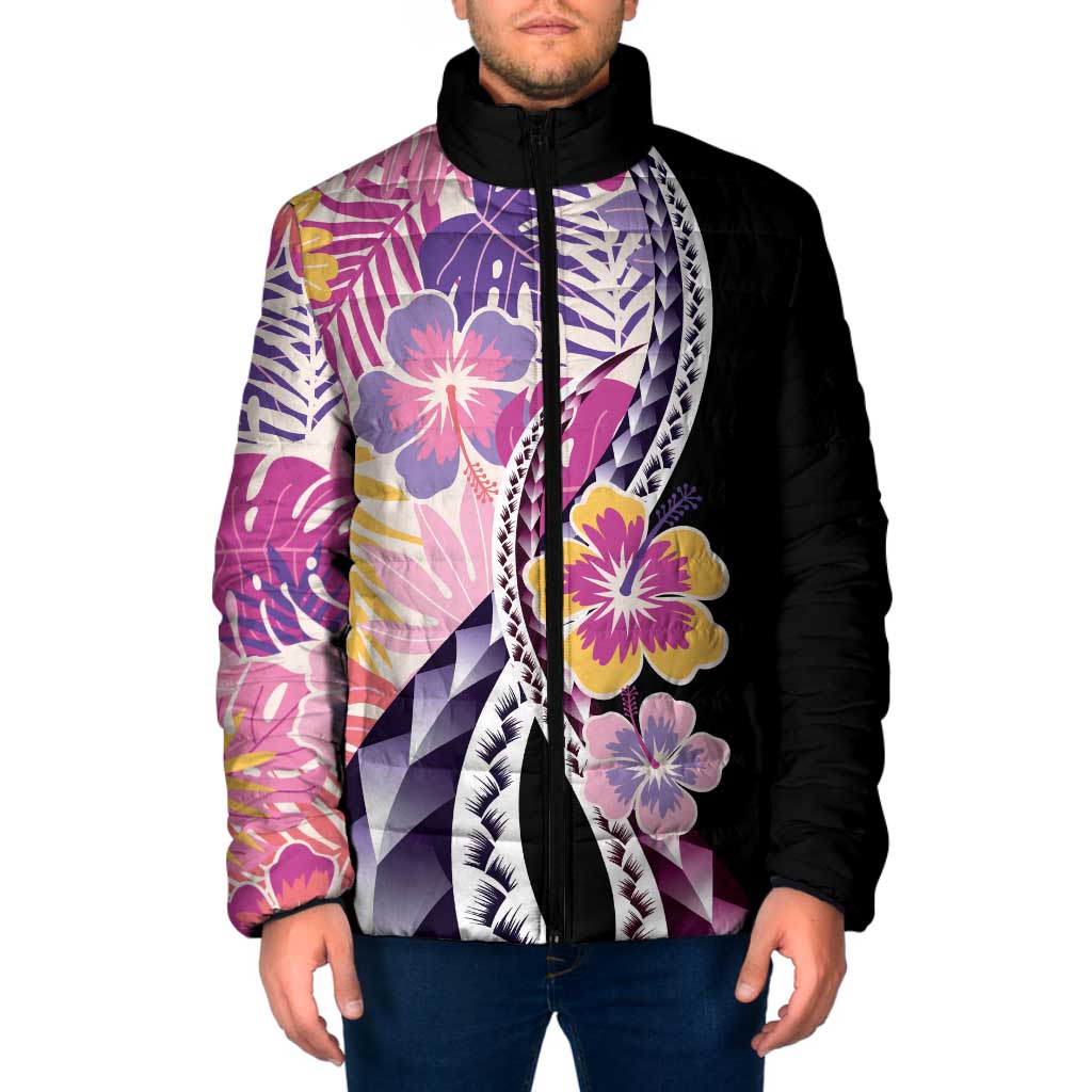 Aloha Vintage Hibiscus Lei Seamless Pattern Padded Jacket LT9 Men Pink - Polynesian Pride