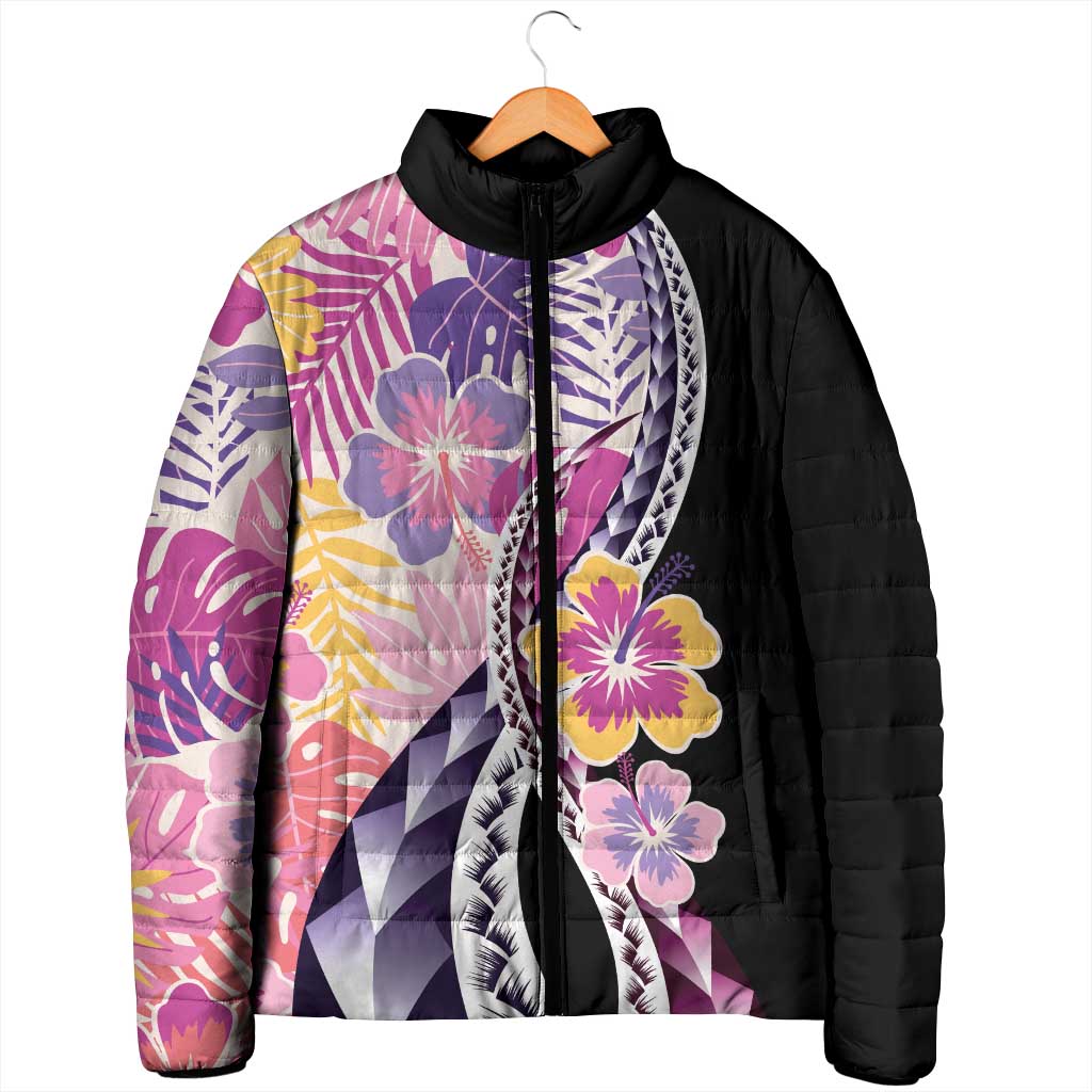 Aloha Vintage Hibiscus Lei Seamless Pattern Padded Jacket LT9 - Polynesian Pride